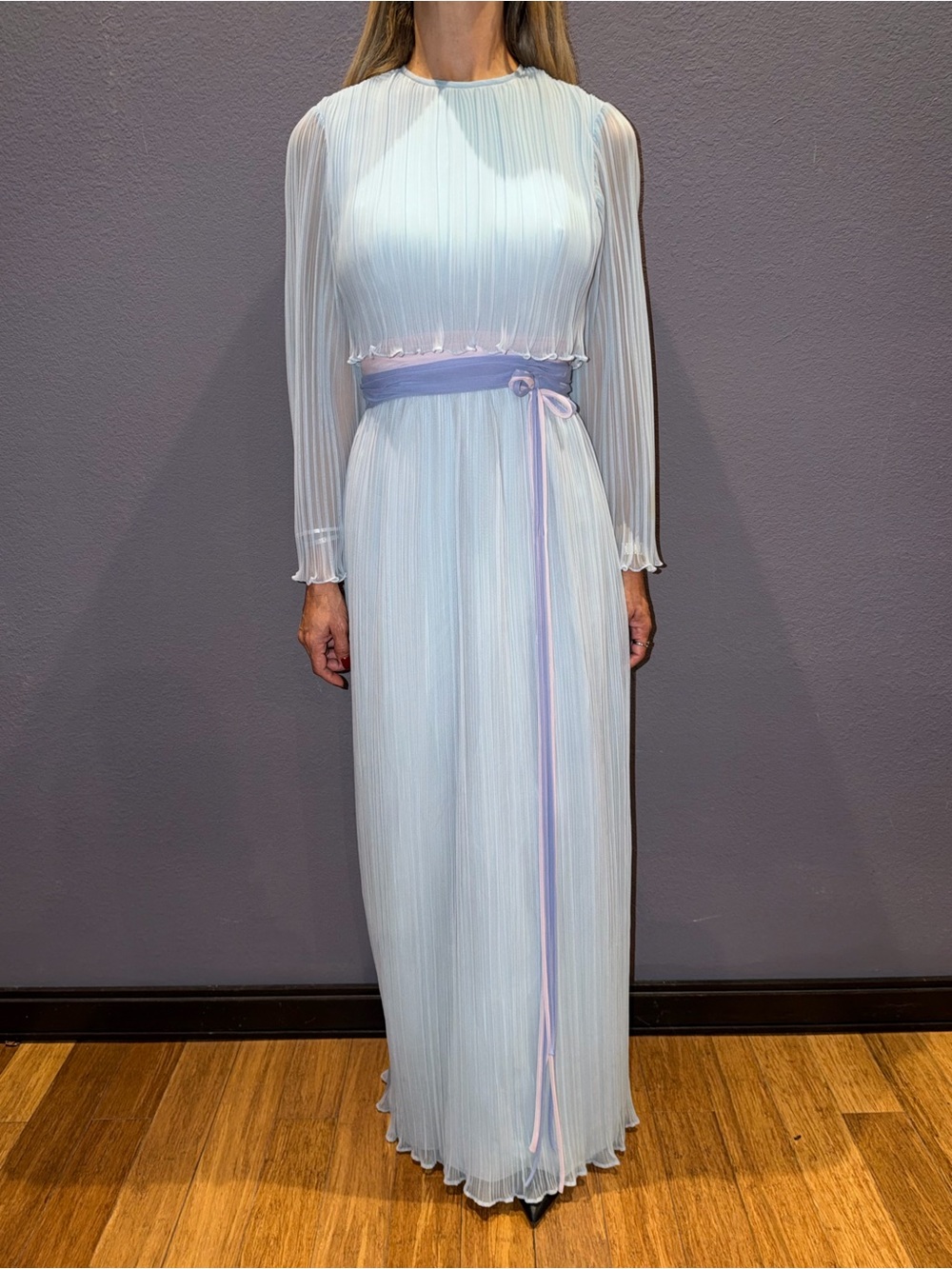 Miss Elliette Pale Blue Pleated Maxi Dress